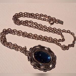* Vintage Emmons Blue Glass Stone Gold Tone Necklace